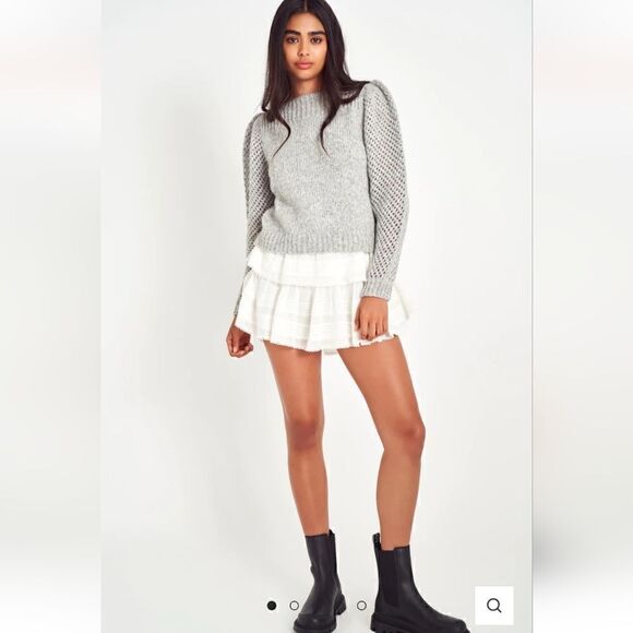 LoveShackFancy Rosie Pullover Gray Sweater Puffer Sleeve Size Medium - Picture 8 of 15